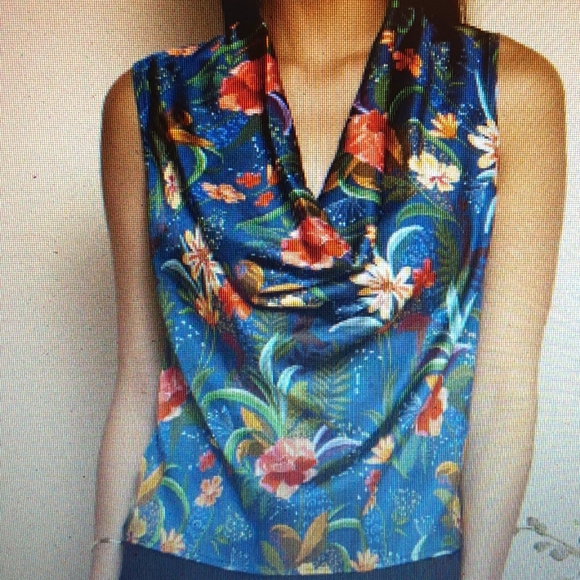 SHORE Brand Drape Neck Oceanside Floral Tank Top Sz. L - NWOT - Picture 2 of 8
